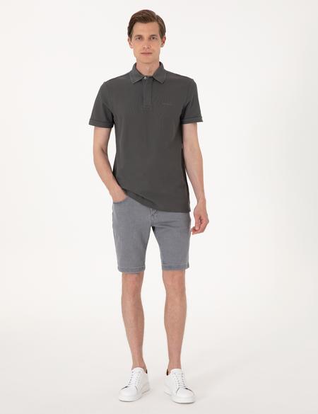 Gri Slim Fit %100 Pamuk Kıvrılmaz Amerikan Pike Polo Yaka Basic Tişört - 50306154043