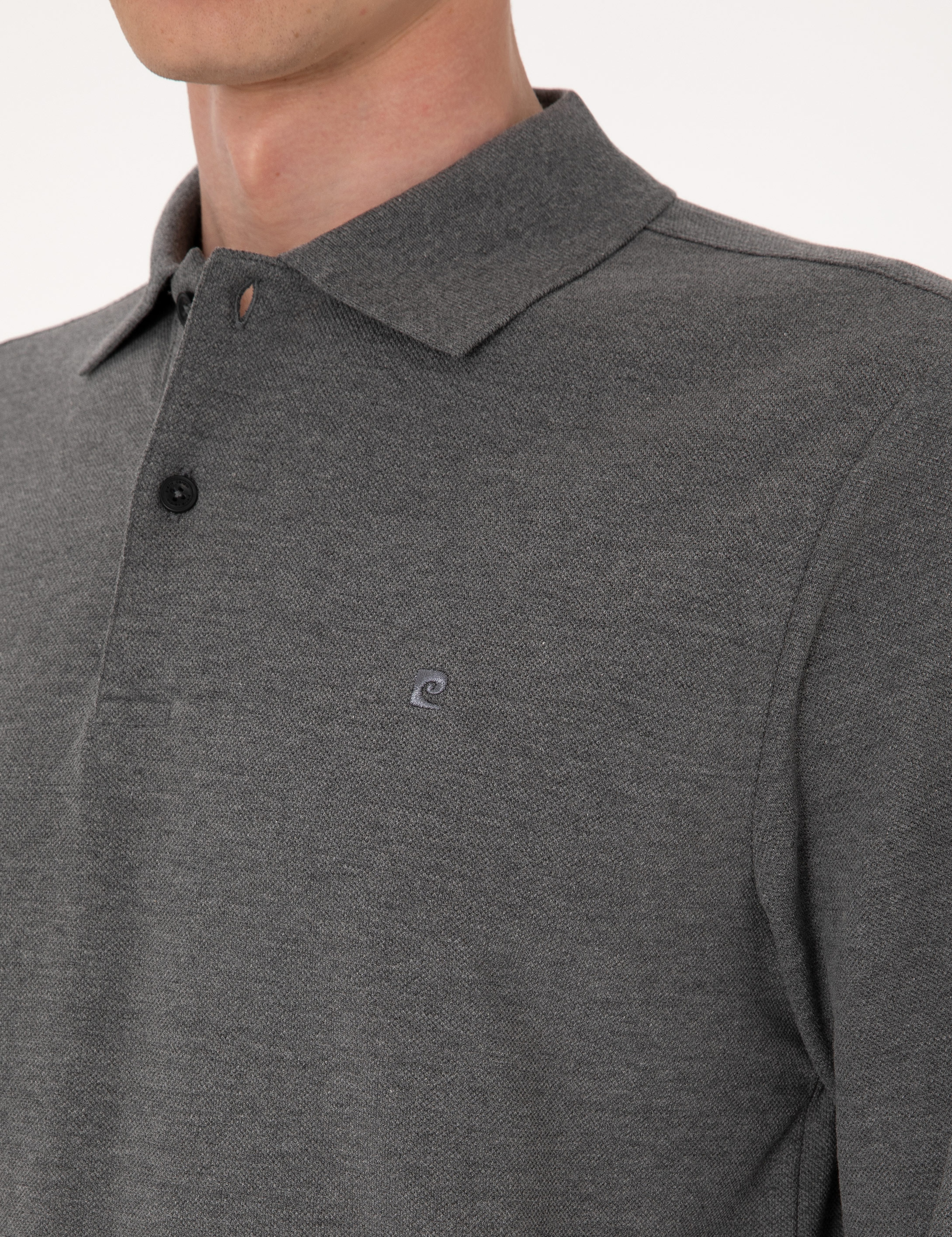 Antrasit Melanj Slim Fit Kıvrılmaz Polo Yaka Basic Pike Sweatshirt - Image 6