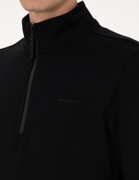 Siyah 3 İplik Regular Fit Fermuarlı Dik Yaka Basic Sweatshirt - 50314044003