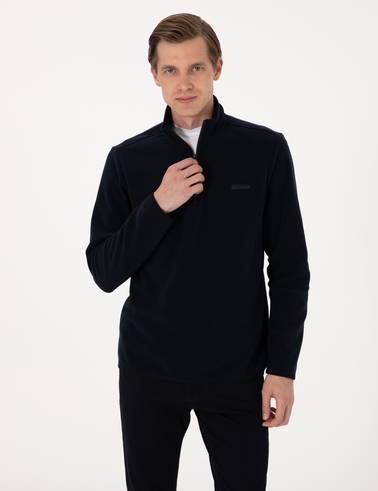 Lacivert Regular Fit Yarım Fermuarlı Polar Sweatshirt
