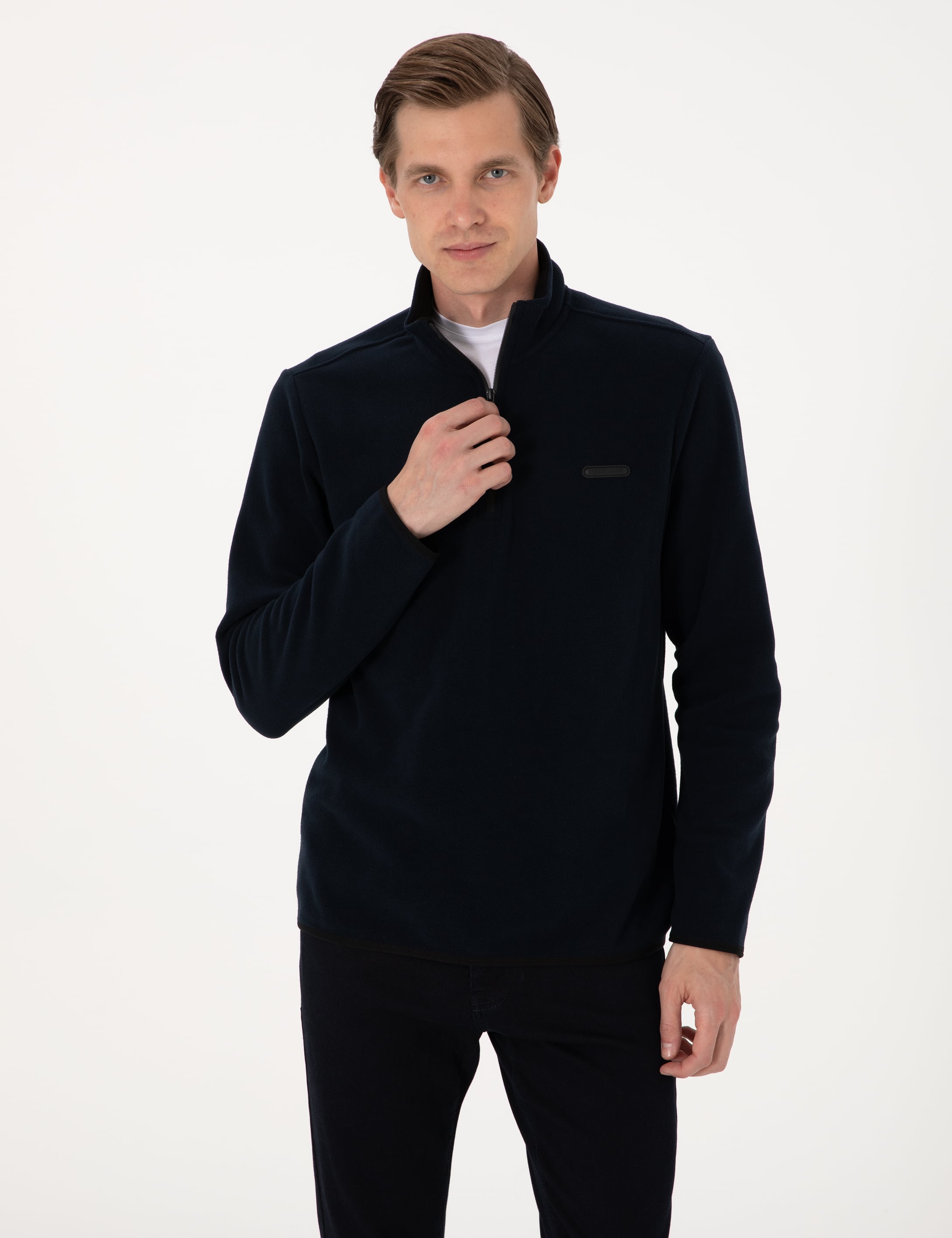 Lacivert Regular Fit Yarım Fermuarlı Polar Sweatshirt