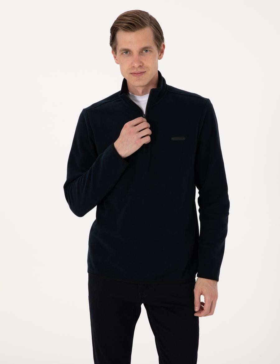 Lacivert Regular Fit Yarım Fermuarlı Polar Sweatshirt