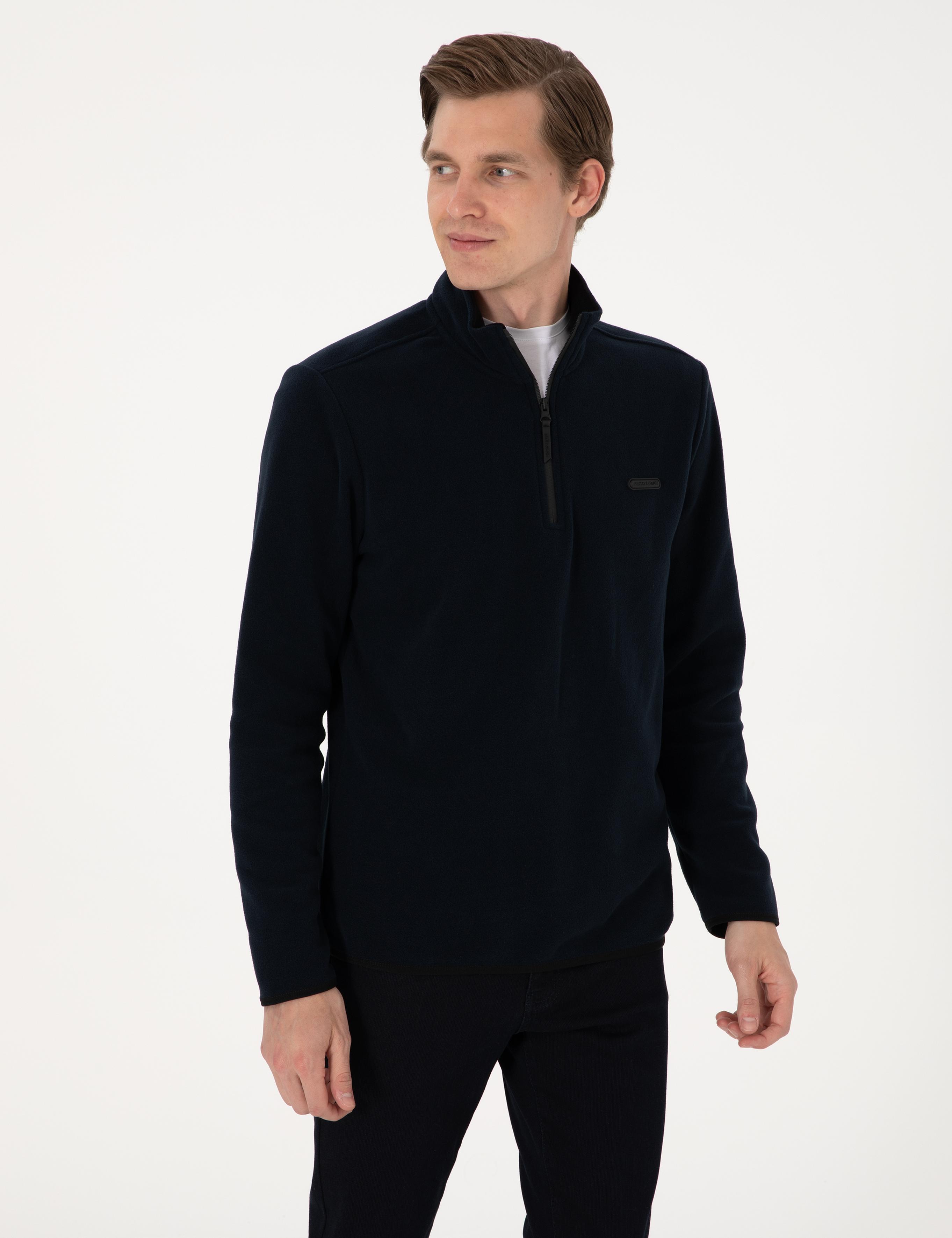 Lacivert Regular Fit Yarım Fermuarlı Polar Sweatshirt