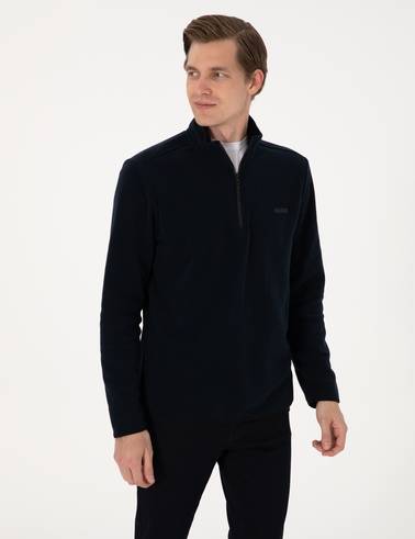 Lacivert Regular Fit Yarım Fermuarlı Polar Sweatshirt