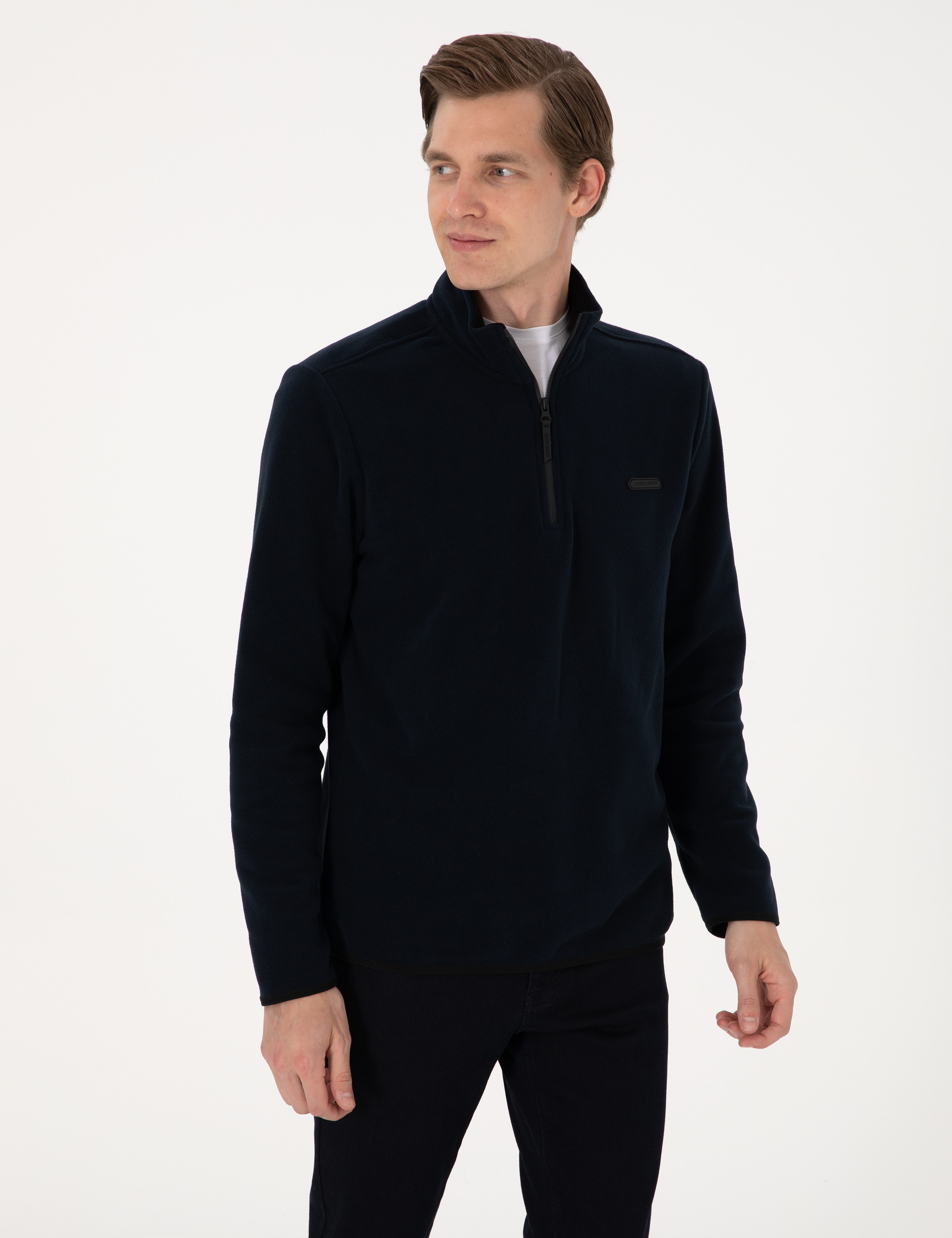 Lacivert Regular Fit Yarım Fermuarlı Polar Sweatshirt