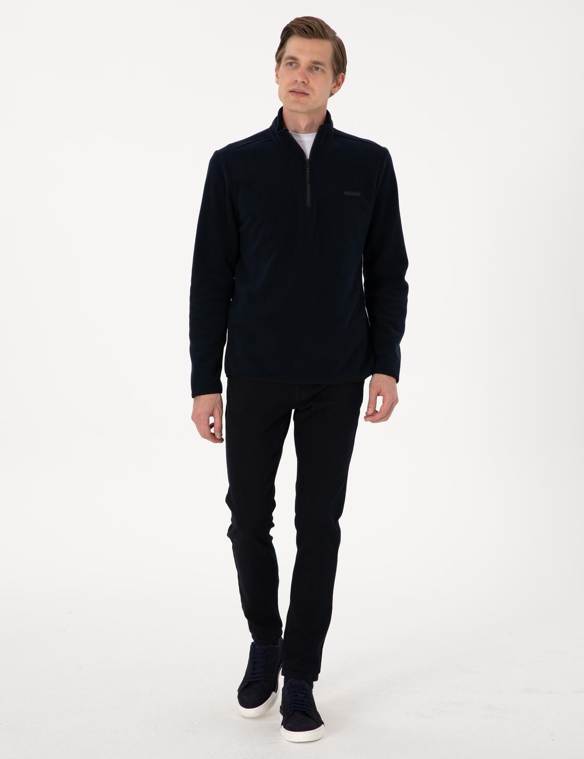 Lacivert Regular Fit Yarım Fermuarlı Polar Sweatshirt - 50314056003