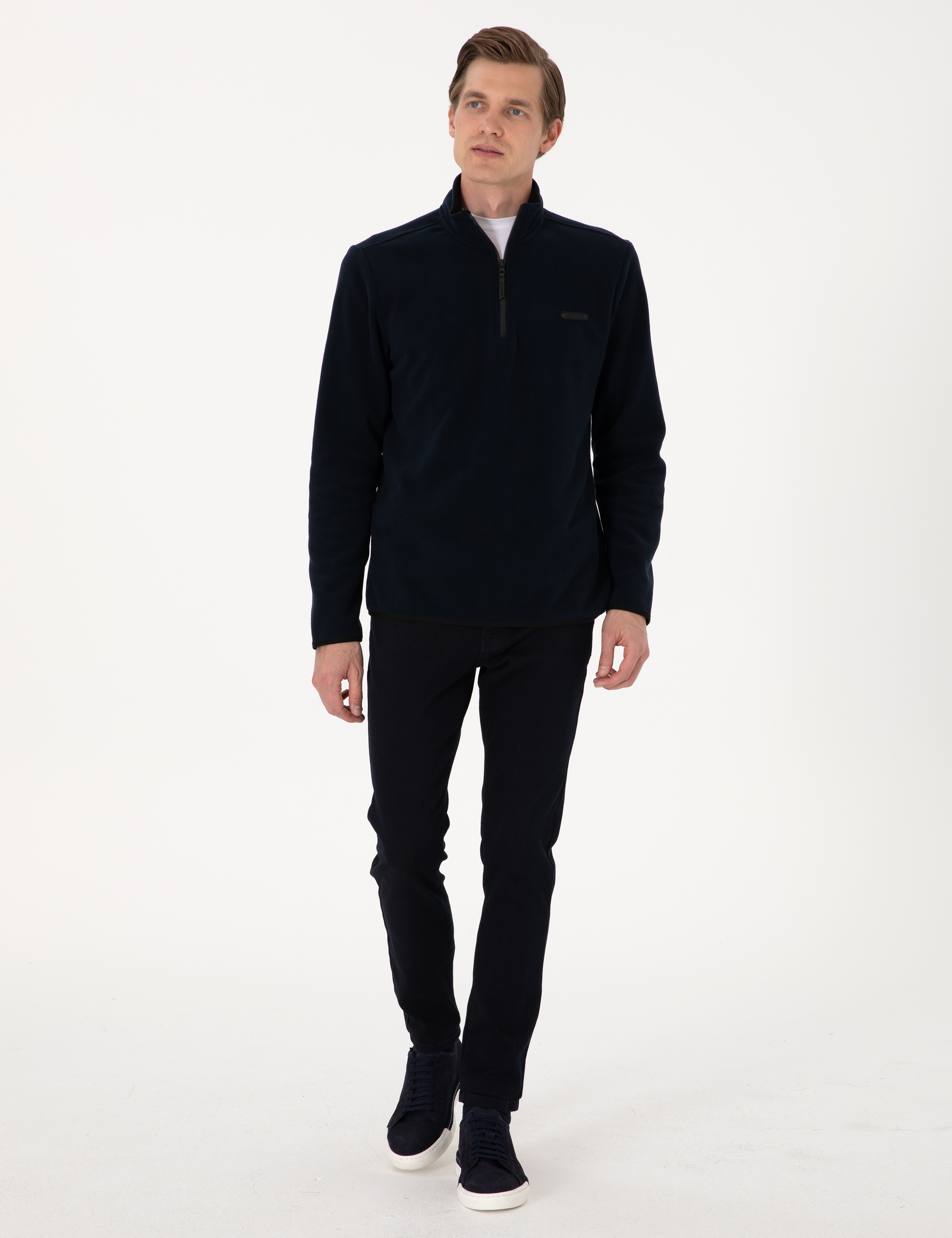 Lacivert Regular Fit Yarım Fermuarlı Polar Sweatshirt - Image 4