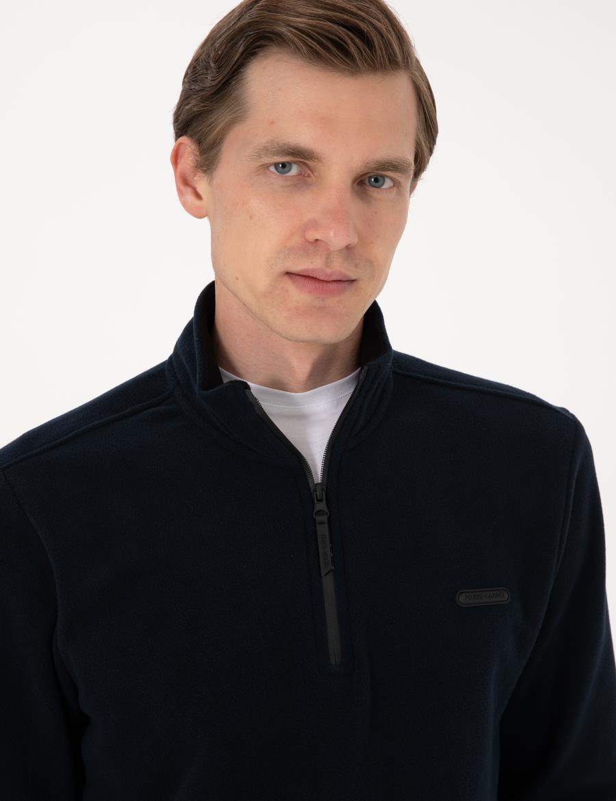 Lacivert Regular Fit Yarım Fermuarlı Polar Sweatshirt
