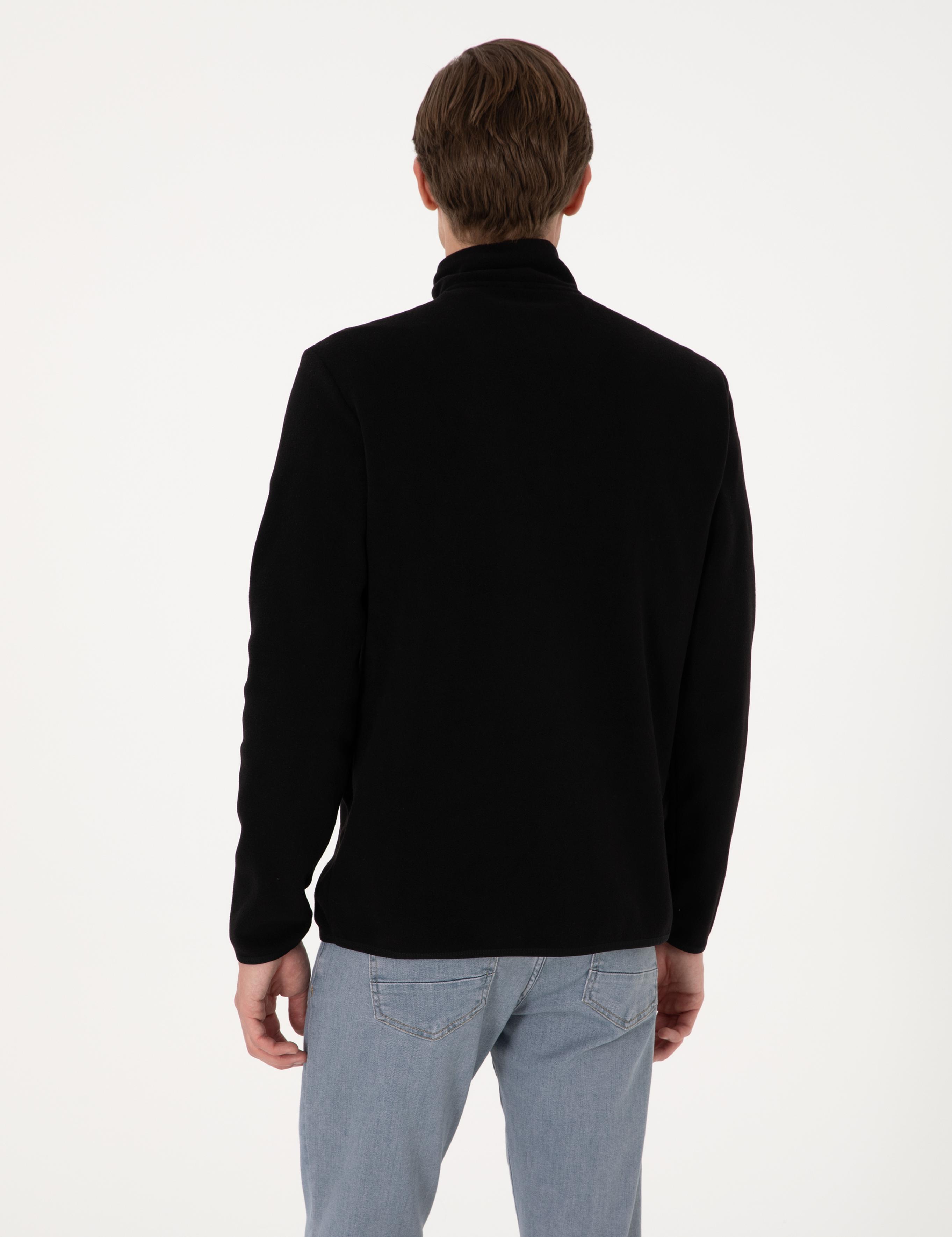 Siyah Regular Fit Yarım Fermuarlı Polar Sweatshirt