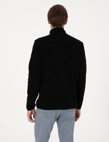 Siyah Regular Fit Yarım Fermuarlı Polar Sweatshirt