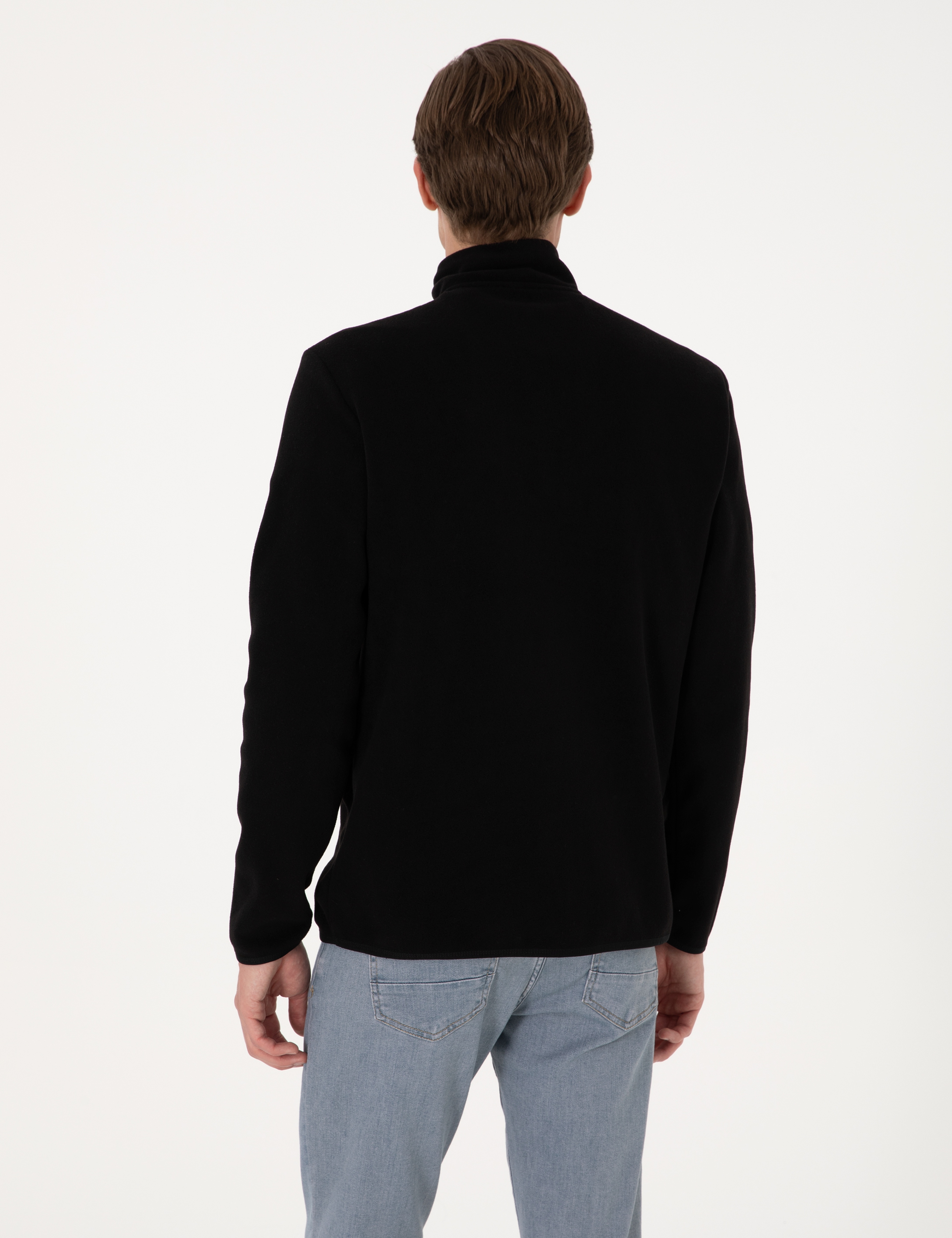 Siyah Regular Fit Yarım Fermuarlı Polar Sweatshirt