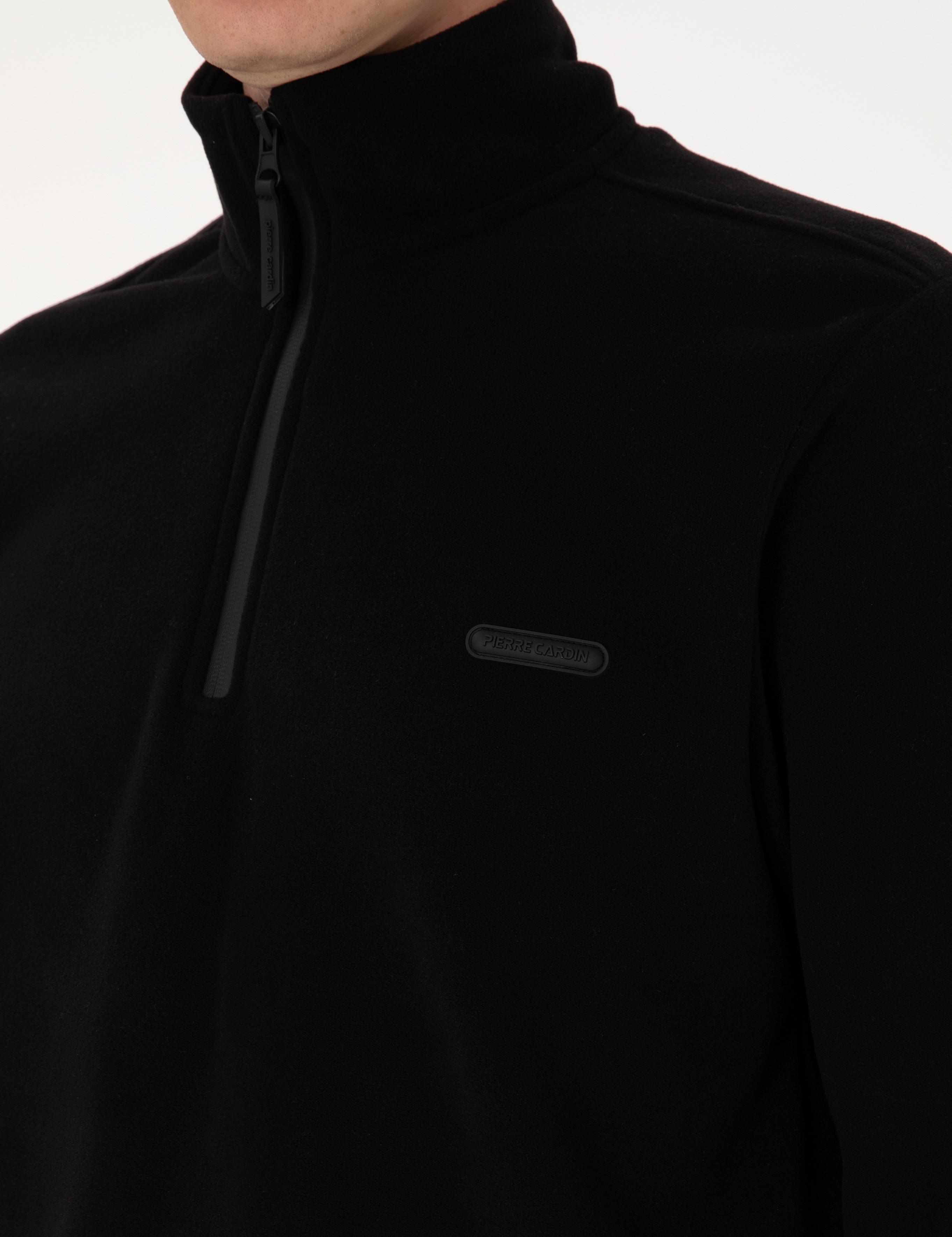 Siyah Regular Fit Yarım Fermuarlı Polar Sweatshirt