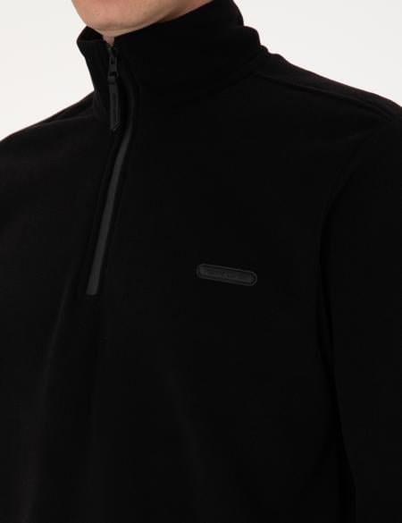 Siyah Regular Fit Yarım Fermuarlı Polar Sweatshirt - 50314056018