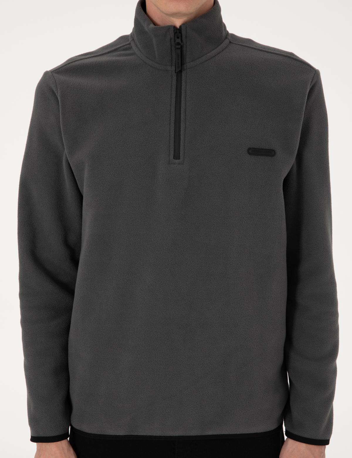 Antrasit Regular Fit Yarım Fermuarlı Polar Sweatshirt - 50314056020