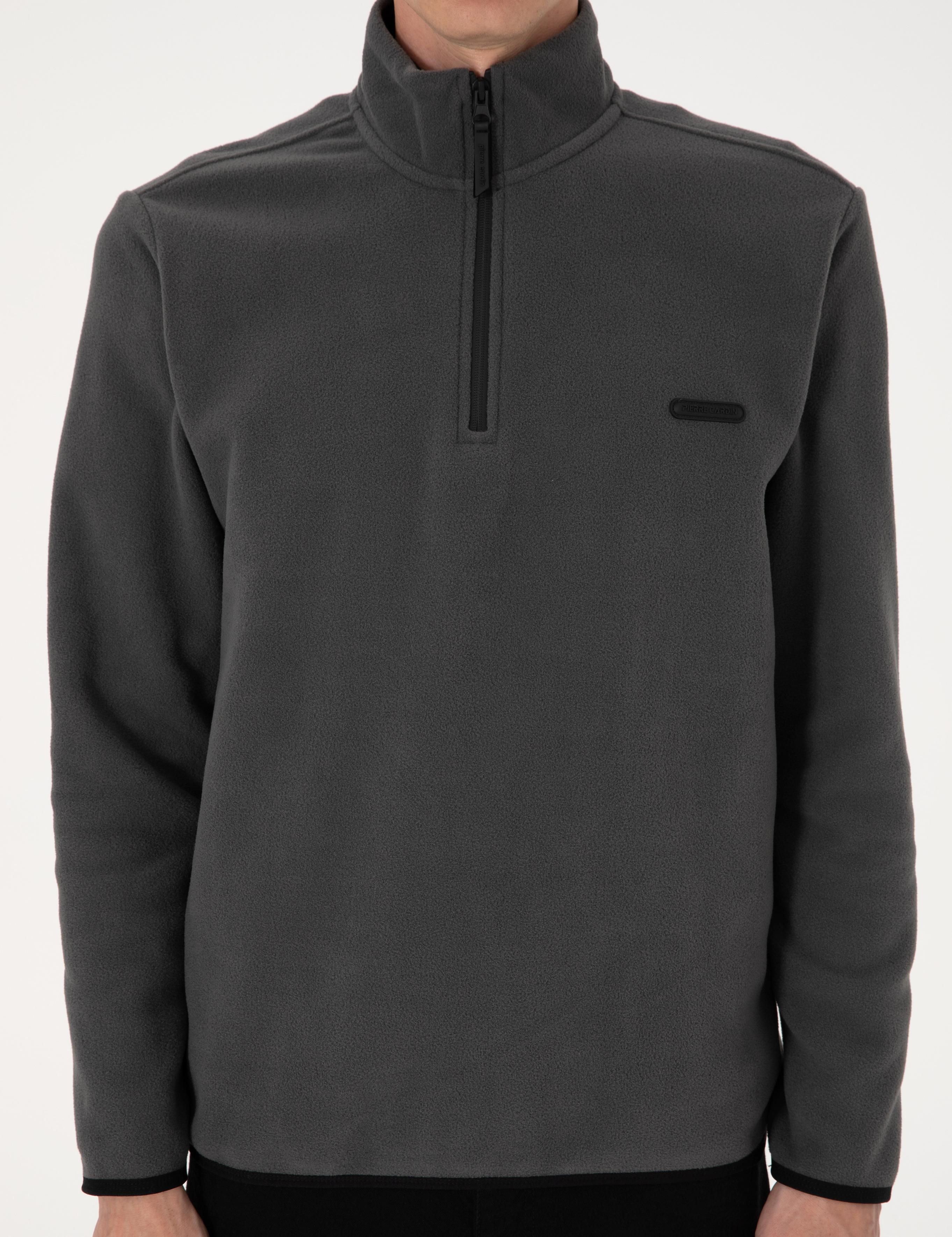 Antrasit Regular Fit Yarım Fermuarlı Polar Sweatshirt