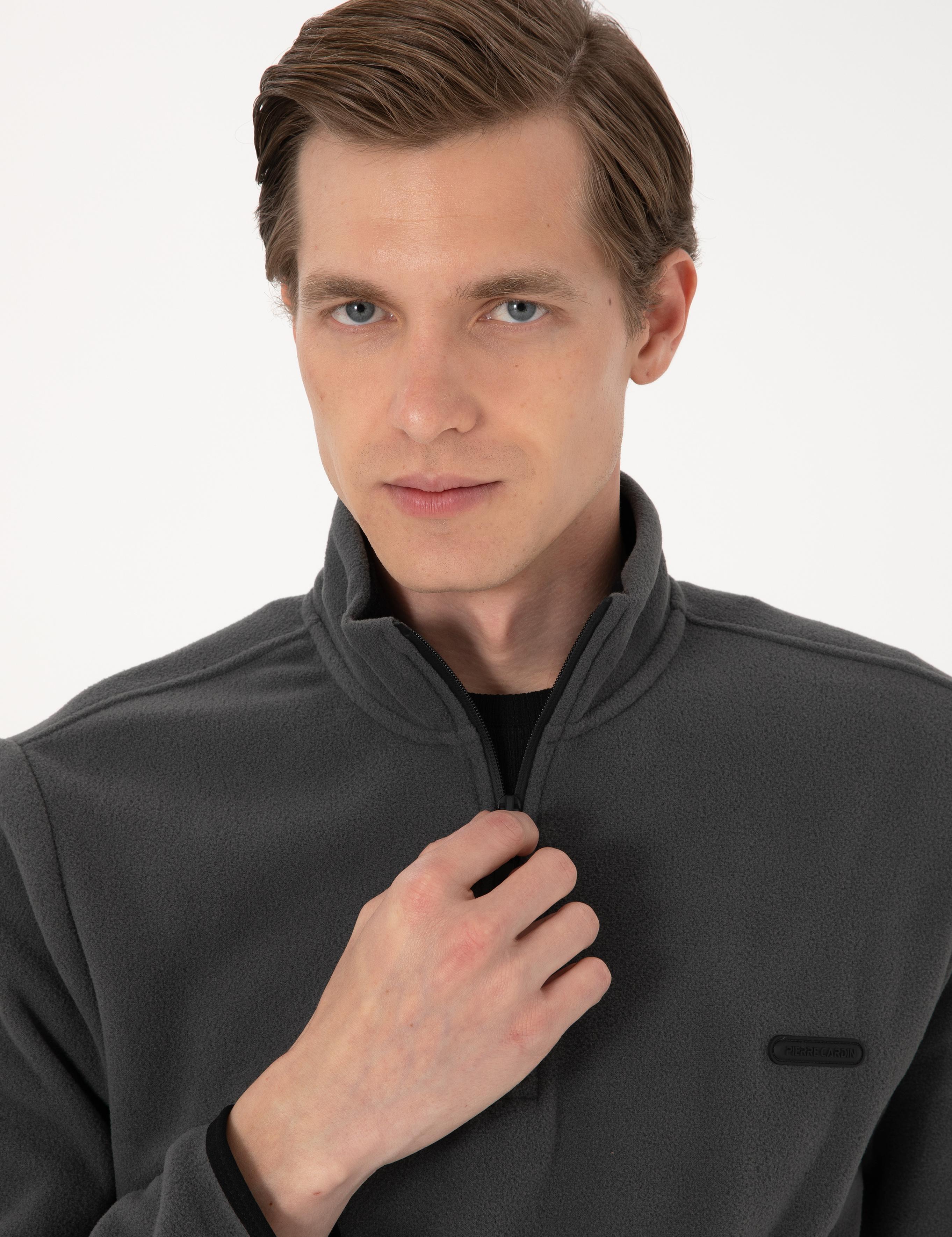 Antrasit Regular Fit Yarım Fermuarlı Polar Sweatshirt