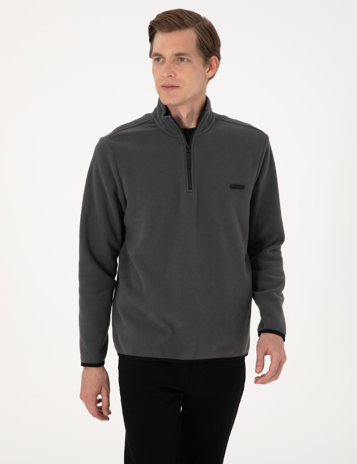Antrasit Regular Fit Yarım Fermuarlı Polar Sweatshirt - 50314056020
