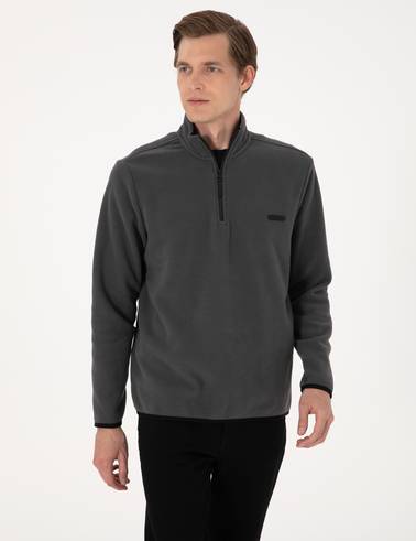 Antrasit Regular Fit Yarım Fermuarlı Polar Sweatshirt