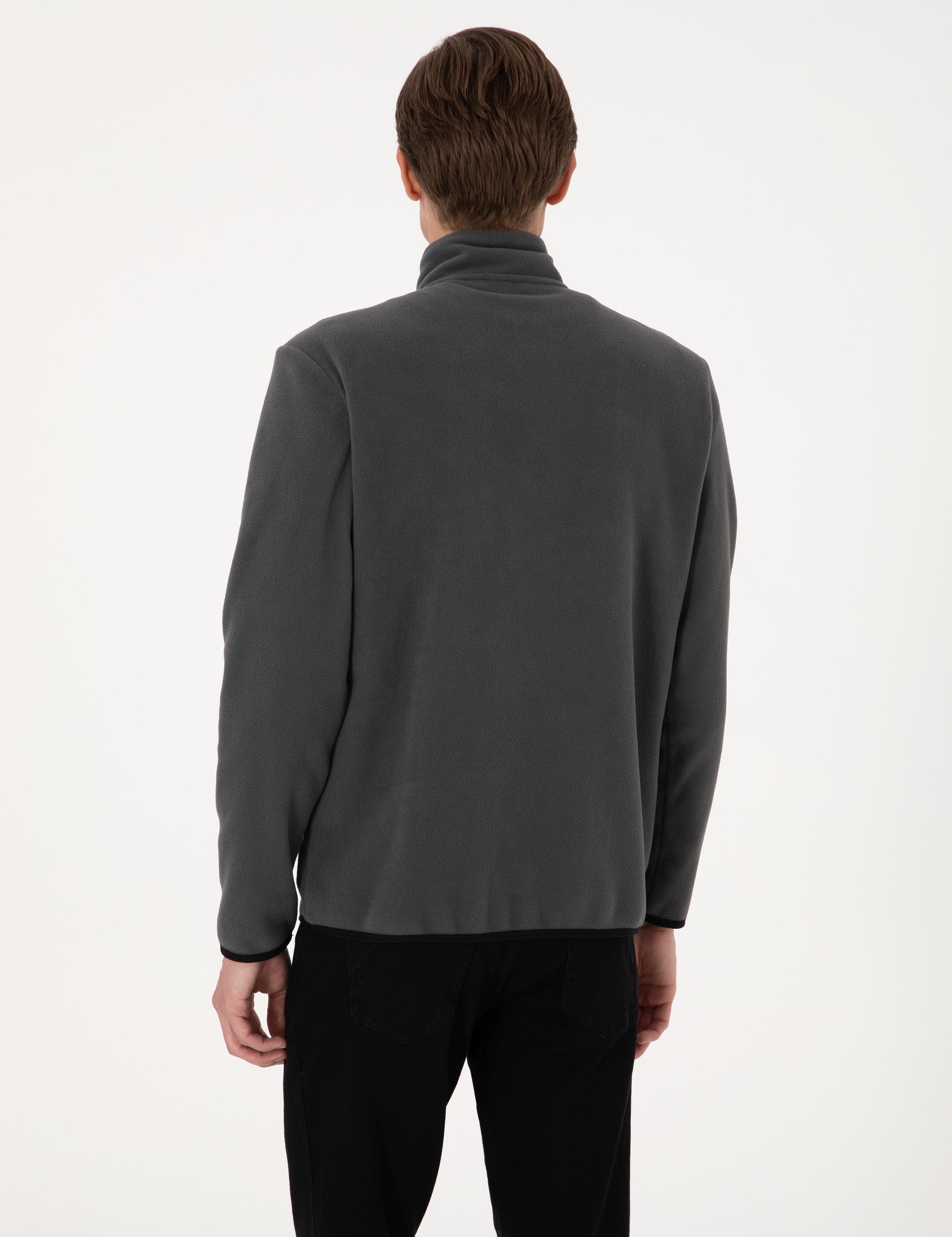 Antrasit Regular Fit Yarım Fermuarlı Polar Sweatshirt