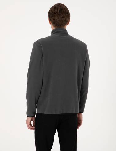 Antrasit Regular Fit Yarım Fermuarlı Polar Sweatshirt