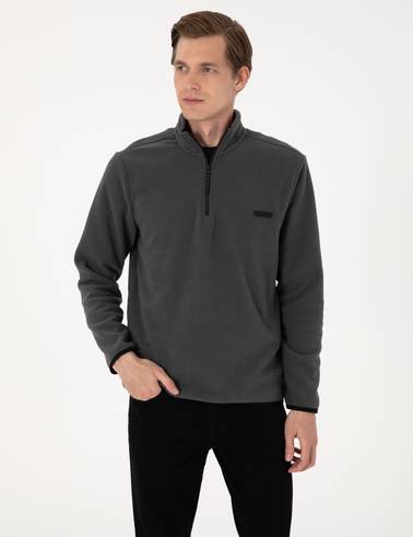 Antrasit Regular Fit Yarım Fermuarlı Polar Sweatshirt