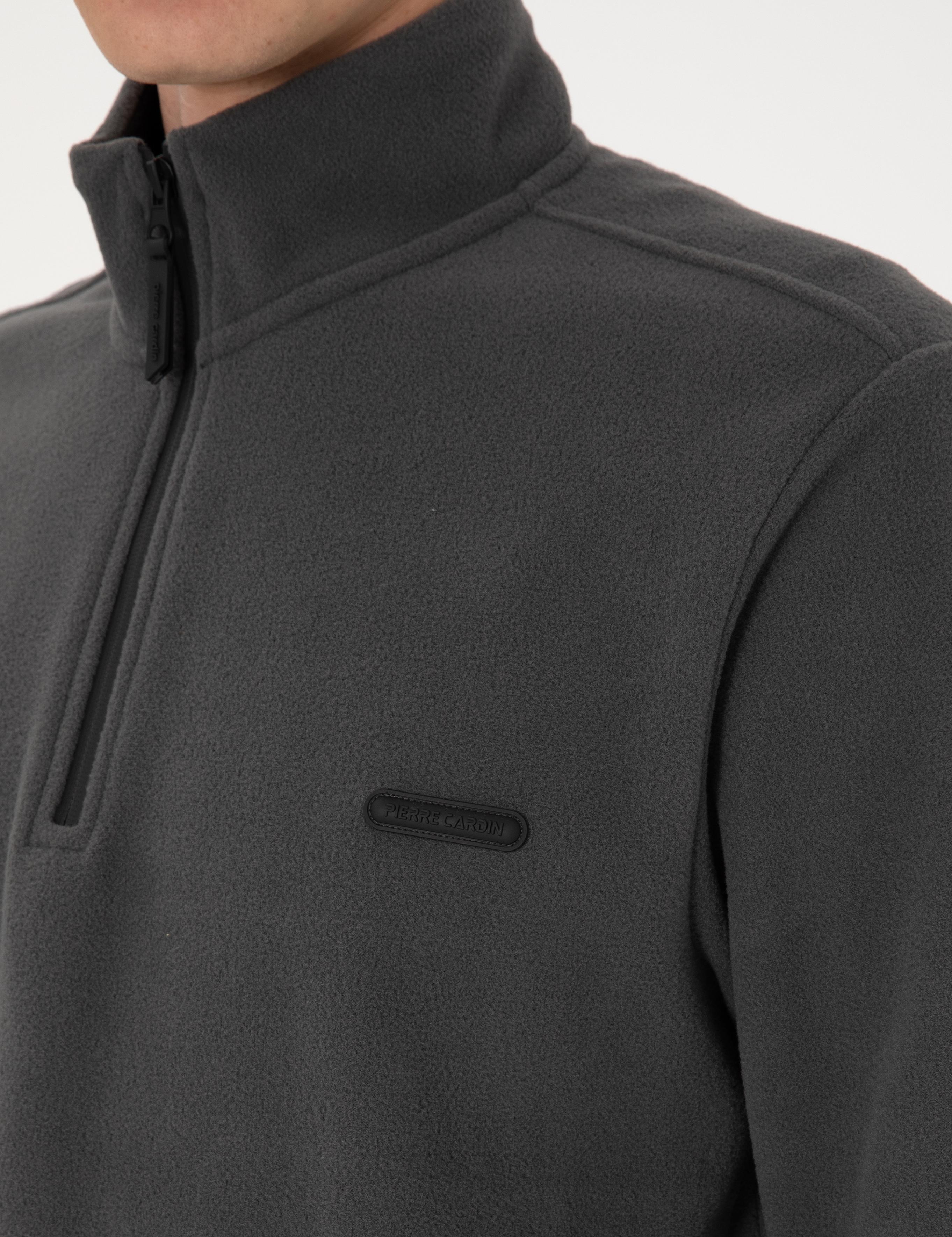 Antrasit Regular Fit Yarım Fermuarlı Polar Sweatshirt