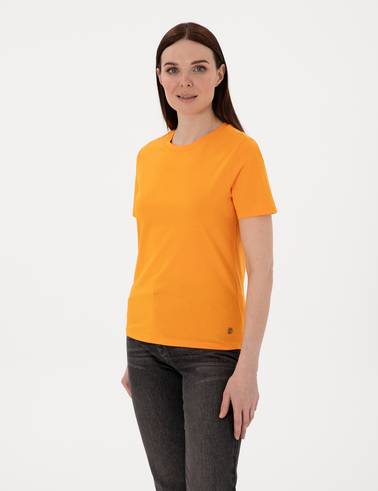 Turuncu Regular Fit Bisiklet Yaka Basic Tişört