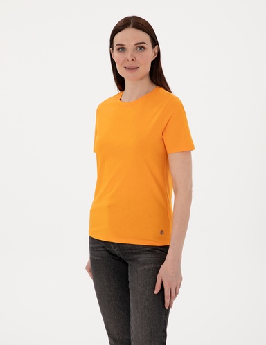 Turuncu Regular Fit Bisiklet Yaka Basic Tişört