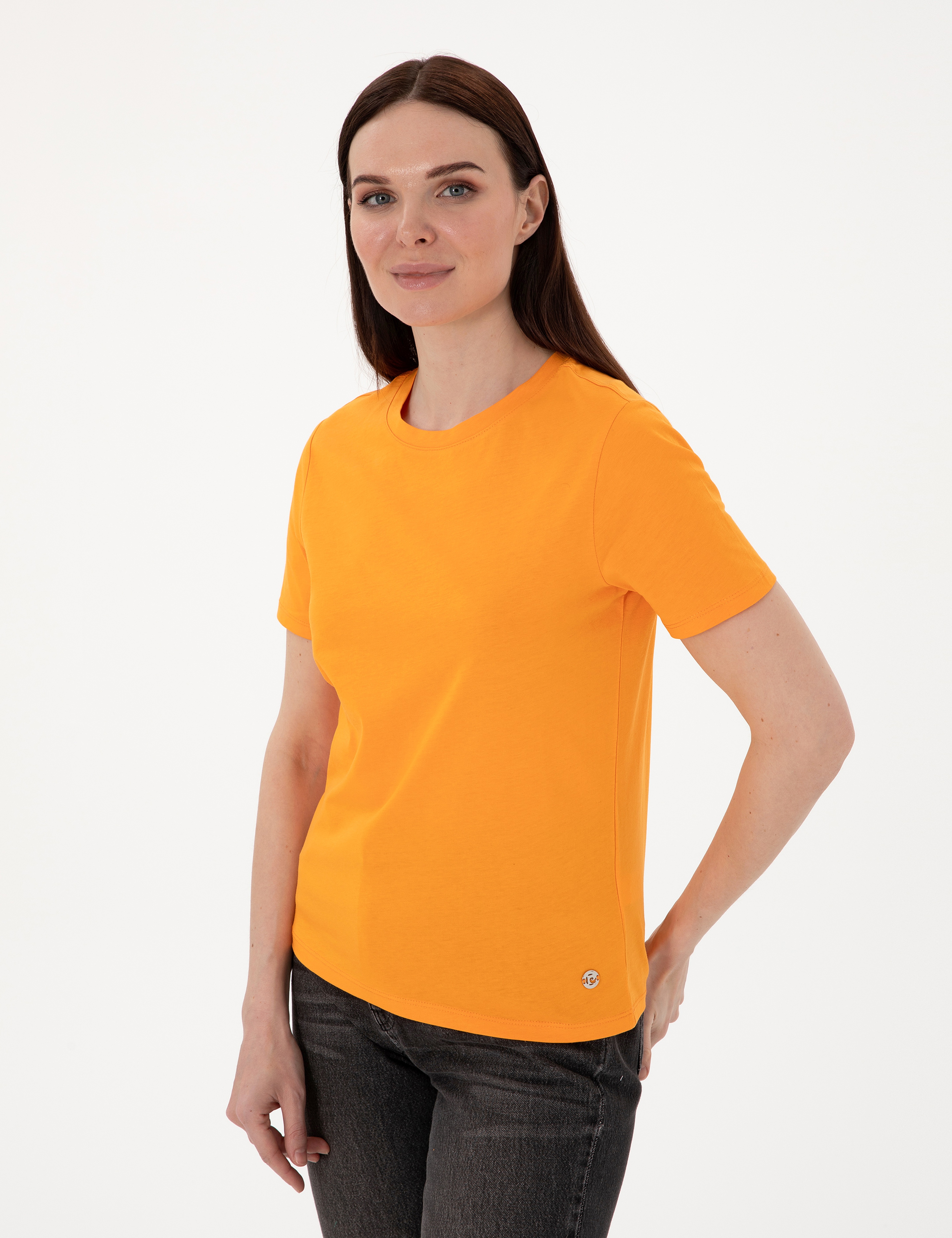 Turuncu Regular Fit Bisiklet Yaka Basic Tişört
