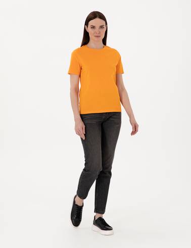 Turuncu Regular Fit Bisiklet Yaka Basic Tişört