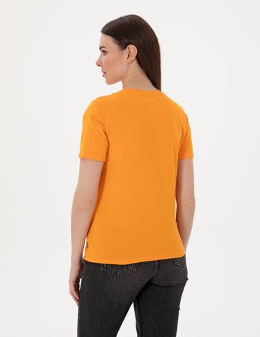 Turuncu Regular Fit Bisiklet Yaka Basic Tişört