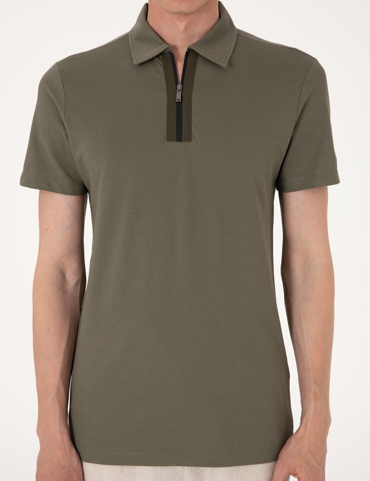 Haki Ultralight Kumaş Slim Fit Polo Yaka Tişört - 50302623019