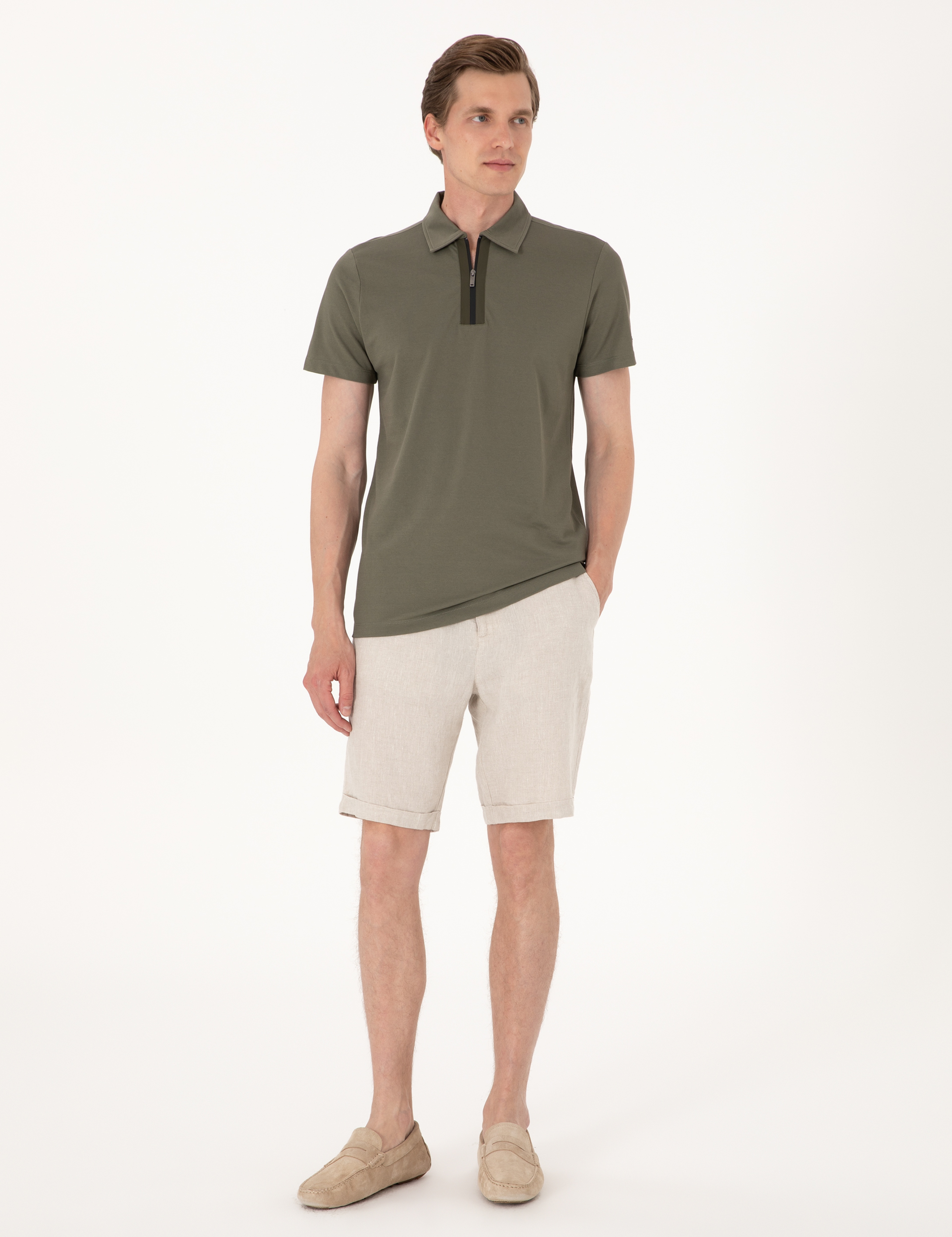 Haki Ultralight Kumaş Slim Fit Polo Yaka Tişört - Image 4