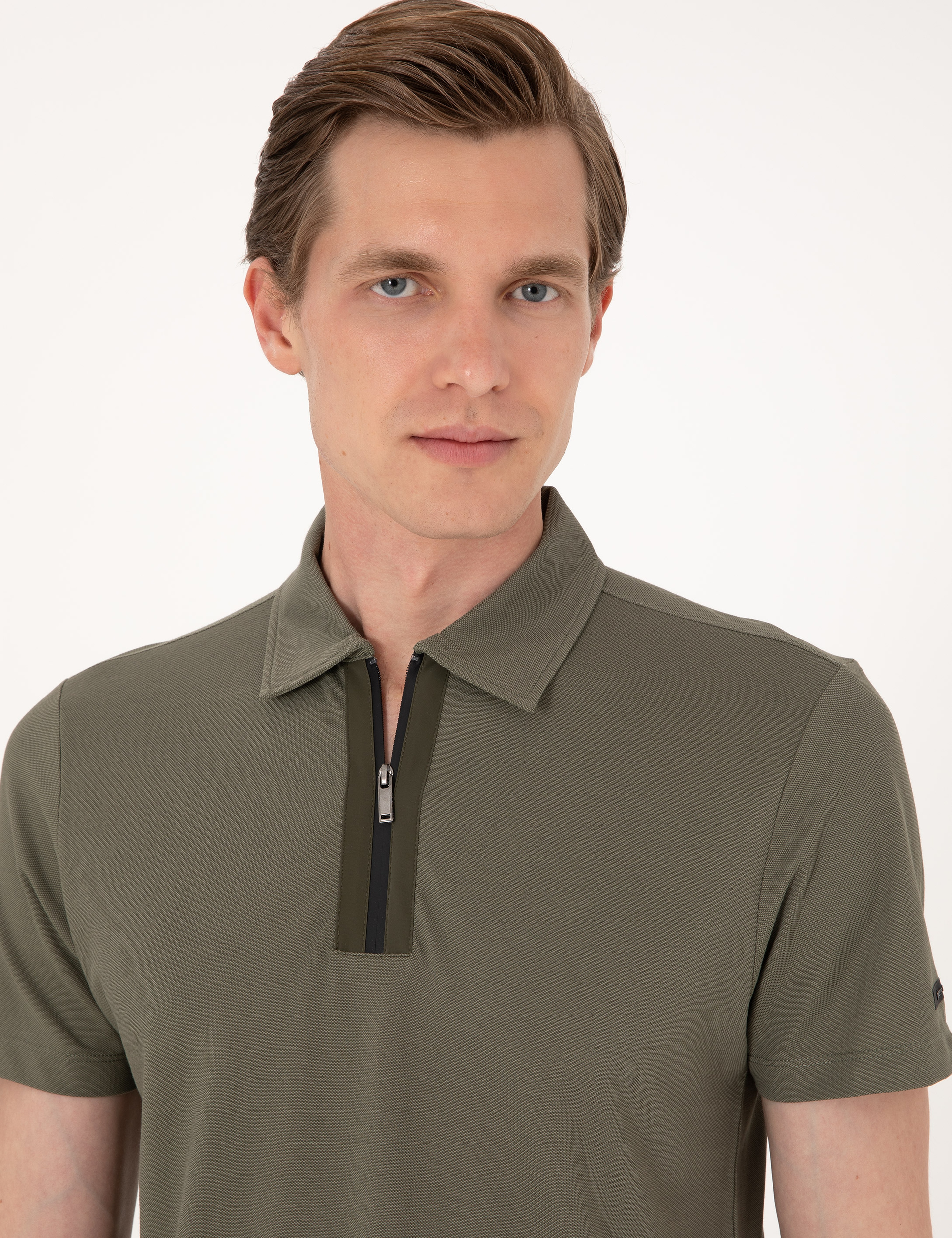 Haki Ultralight Kumaş Slim Fit Polo Yaka Tişört - Image 2