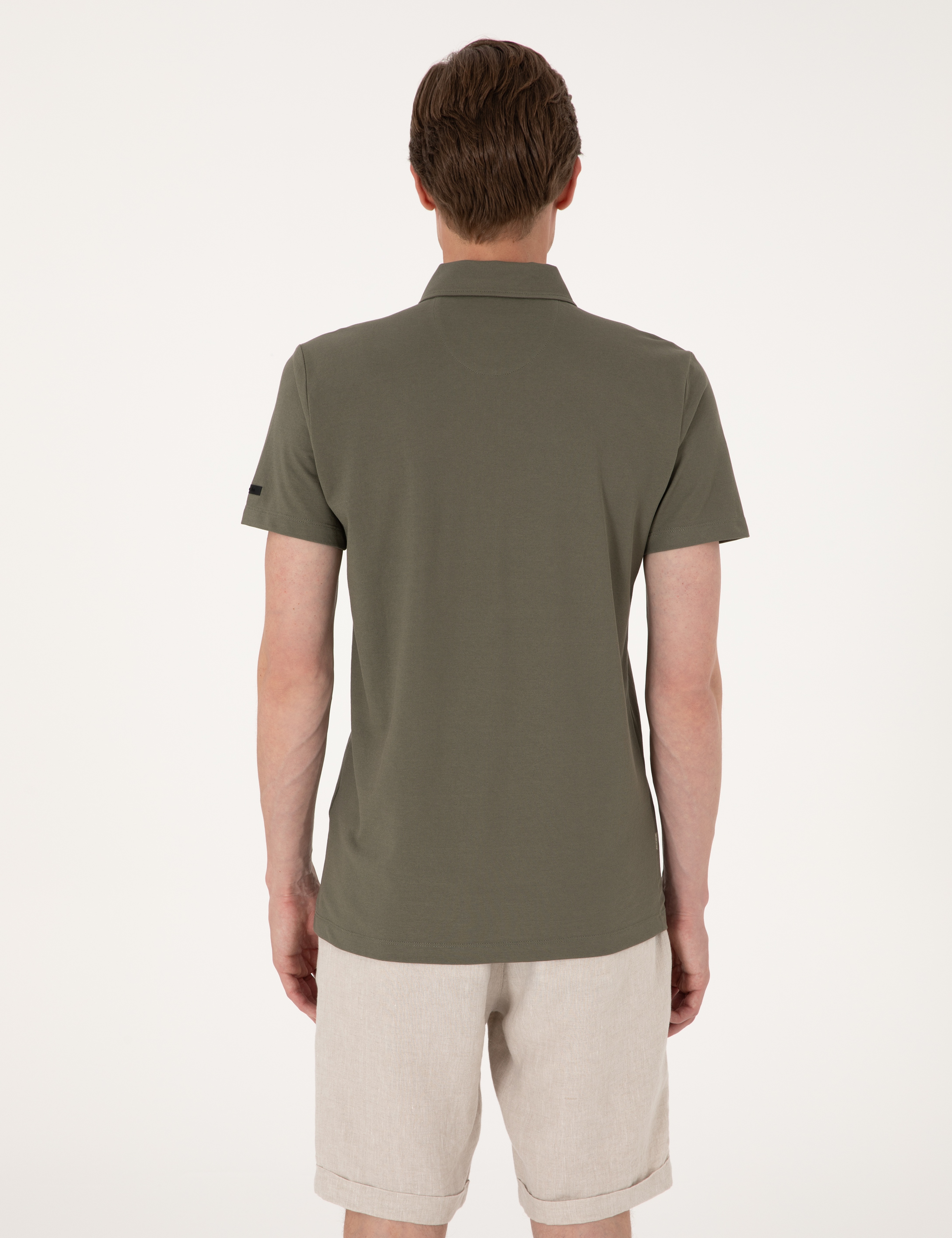 Haki Ultralight Kumaş Slim Fit Polo Yaka Tişört - Image 5