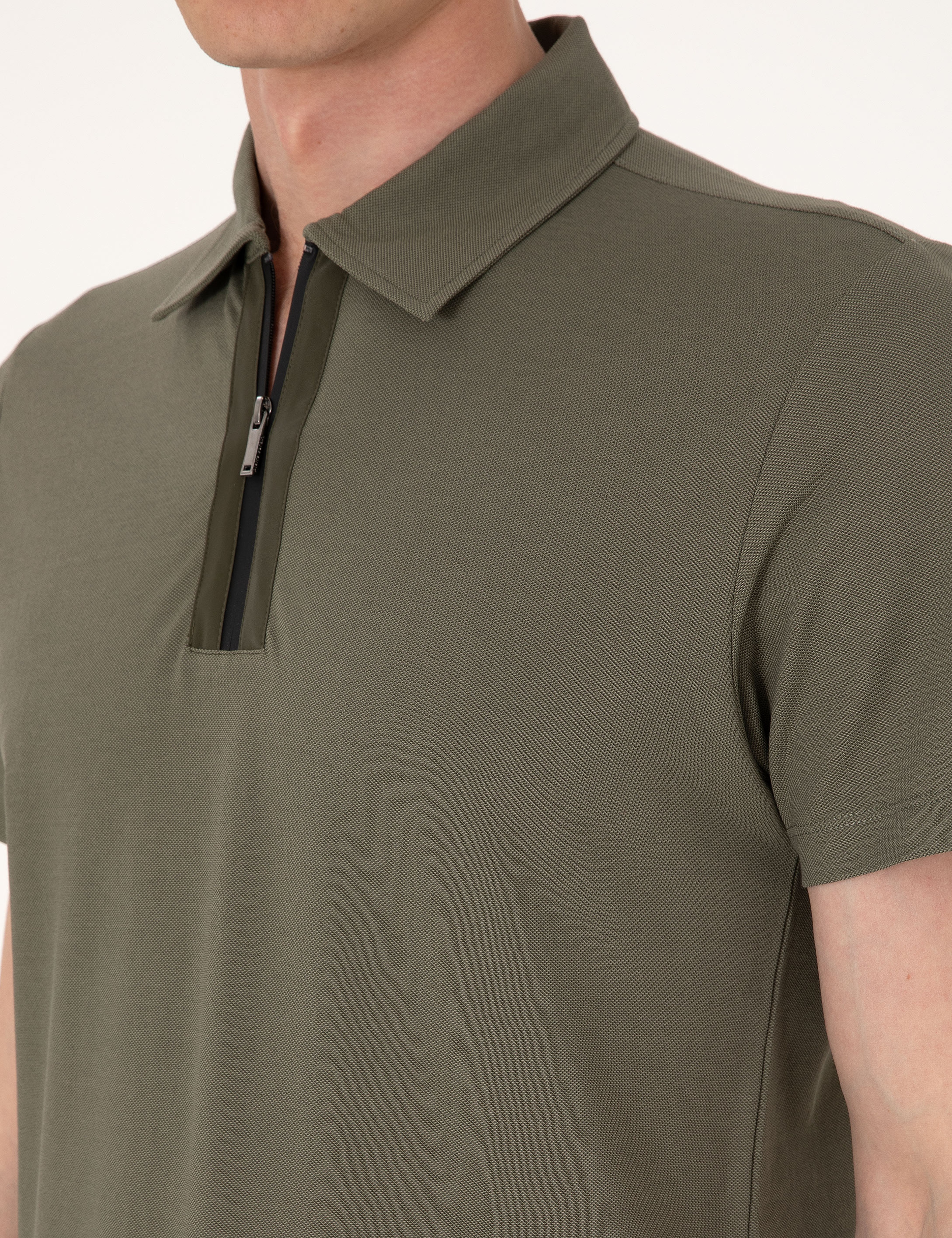 Haki Ultralight Kumaş Slim Fit Polo Yaka Tişört - Image 7