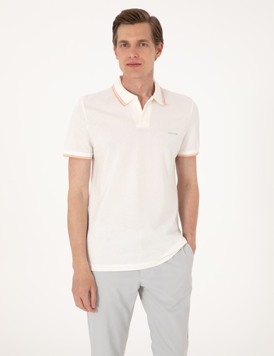 Ekru Slim Fit %100 Pamuk Polo Yaka Tişört