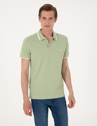 Açık Haki Slim Fit %100 Pamuk Polo Yaka Tişört