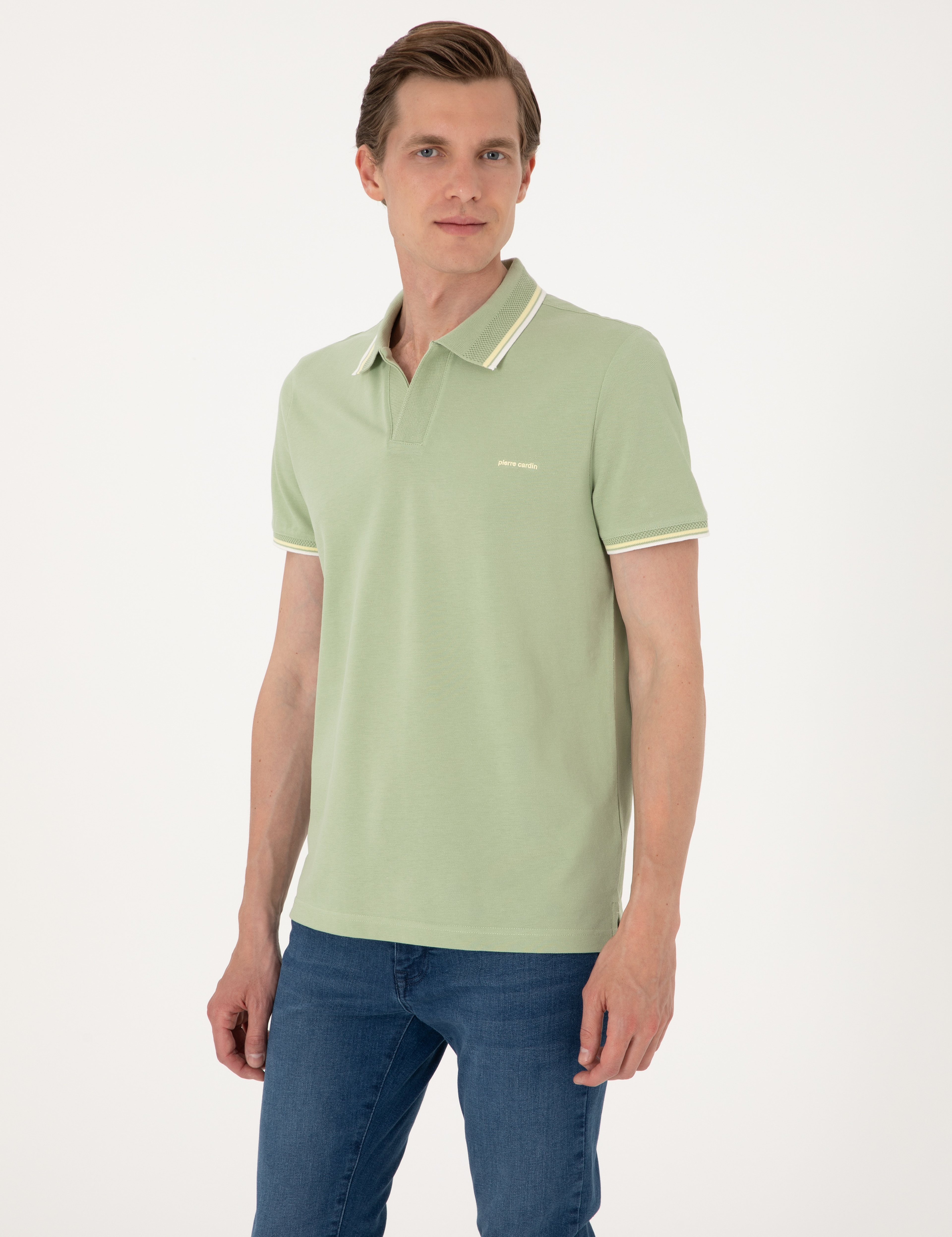 Açık Haki Slim Fit %100 Pamuk Tişört - Image 3