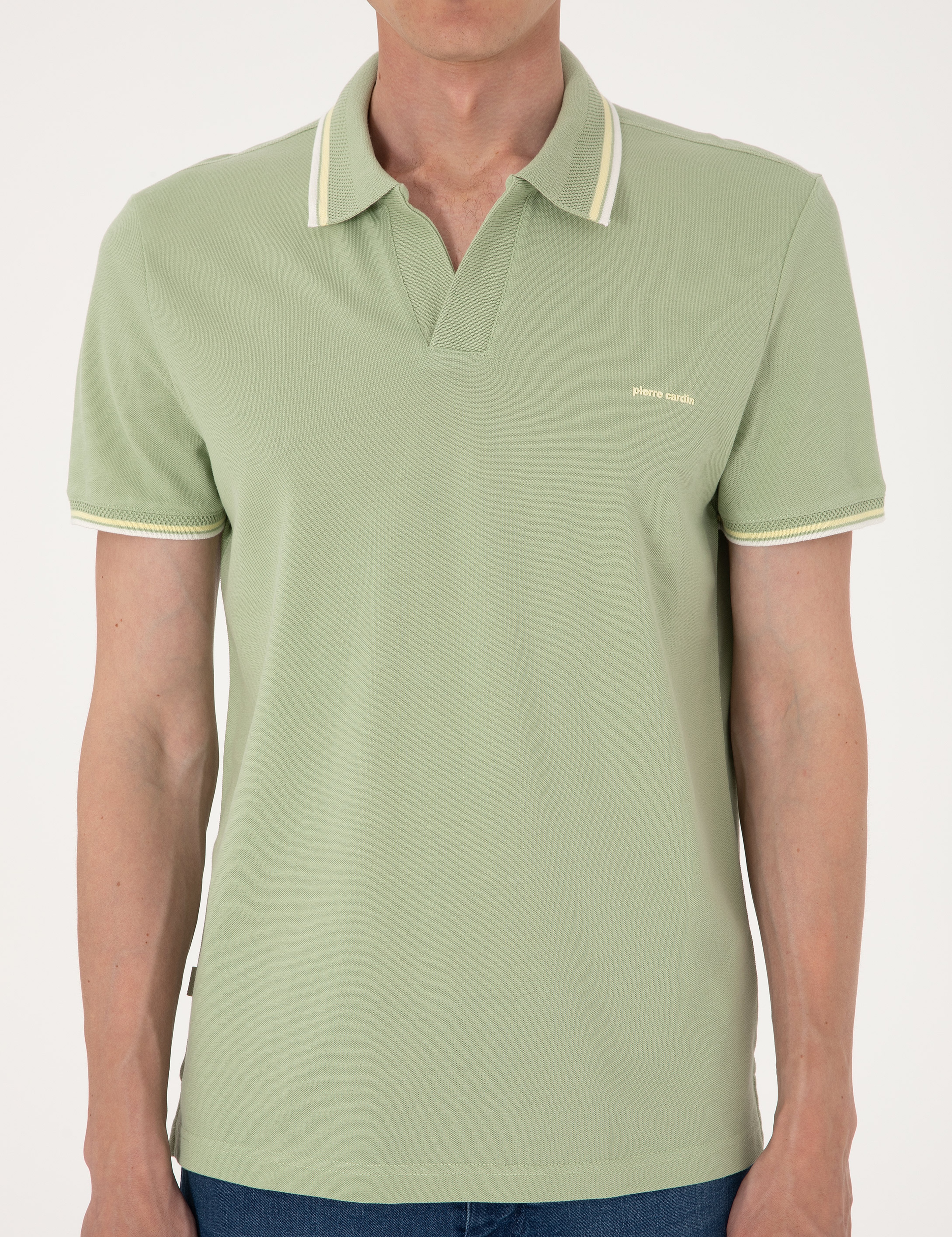 Açık Haki Slim Fit %100 Pamuk Tişört - Image 6