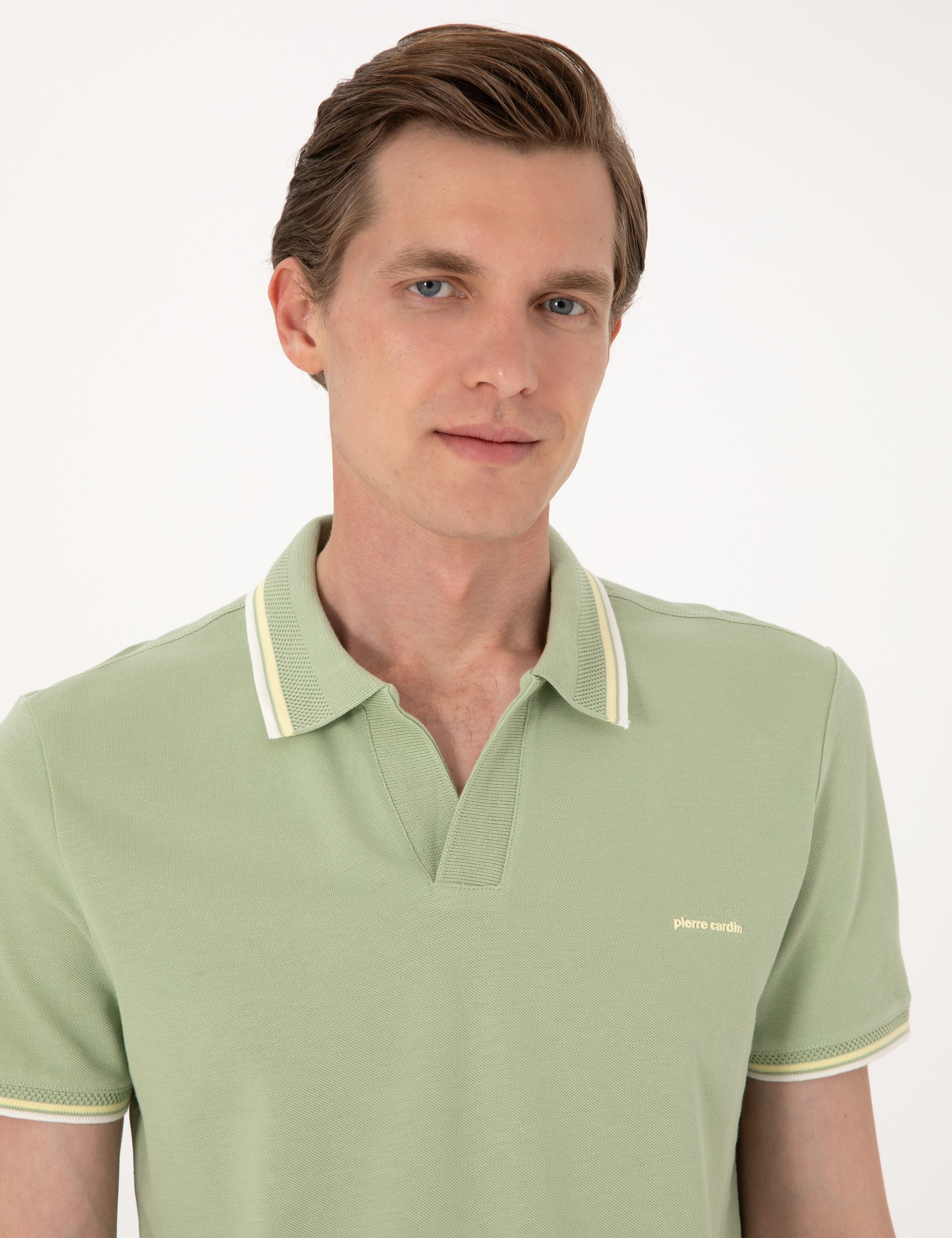 Açık Haki Slim Fit %100 Pamuk Tişört - Image 2