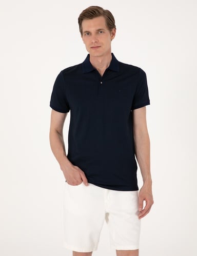 Lacivert Slim Fit Düğmeli Polo Yaka Tişört