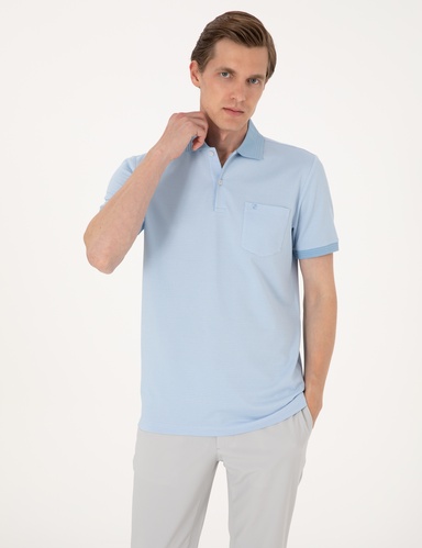Açık Mavi Regular Fit Düğmeli Polo Yaka Tişört