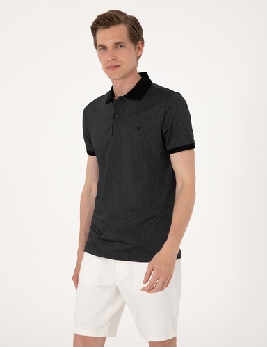 Siyah Slim Fit Düğmeli Polo Yaka Tişört