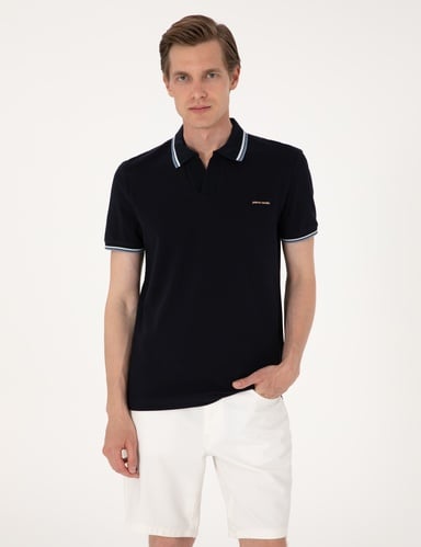Lacivert Slim Fit %100 Pamuk Polo Yaka Tişört