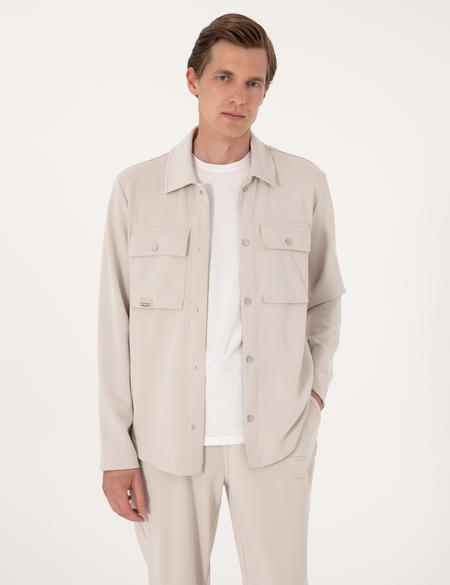 Taş Klasik Yaka Çift Cepli Örme Gömlek Ceket - 50302573027