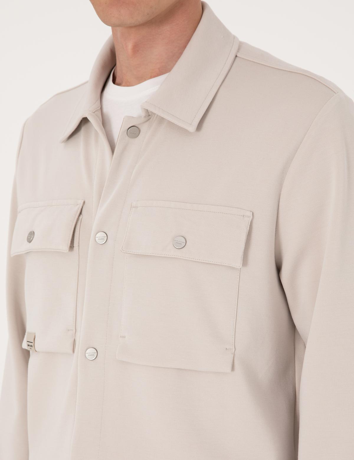 Taş Klasik Yaka Çift Cepli Örme Gömlek Ceket - 50302573027