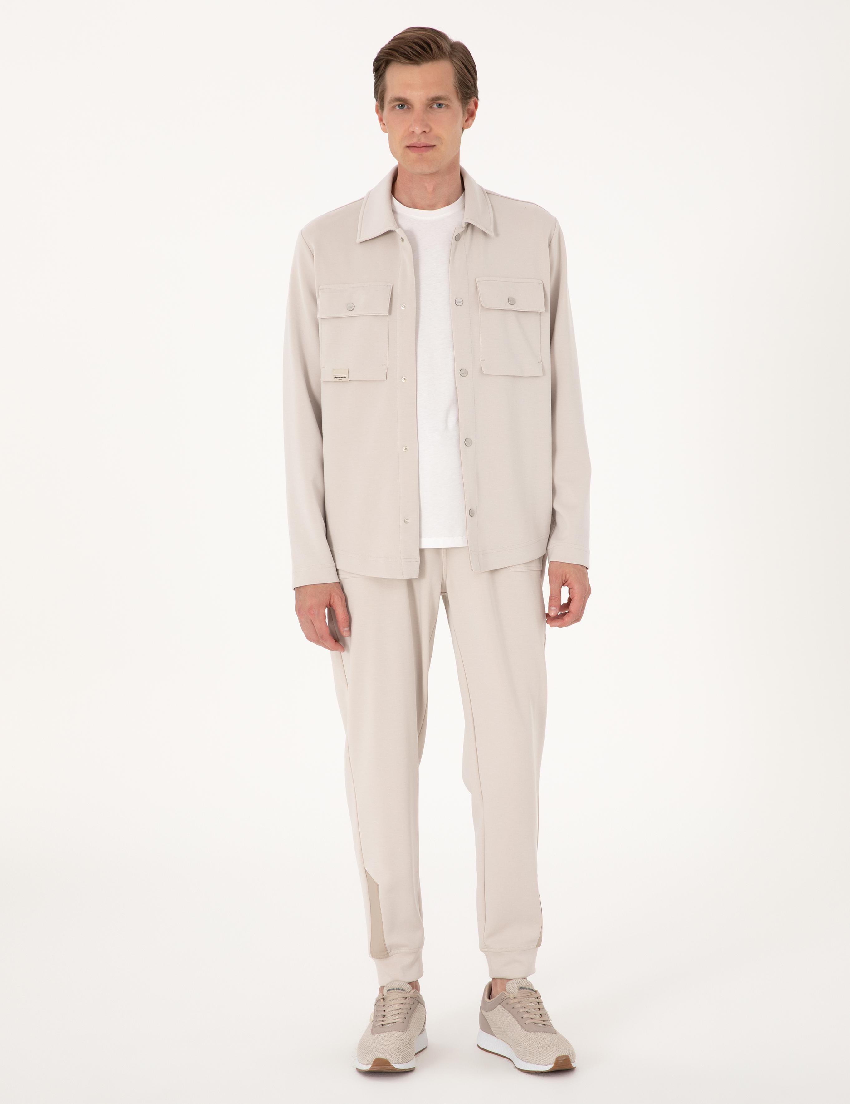 Taş Klasik Yaka Çift Cepli Örme Gömlek Ceket