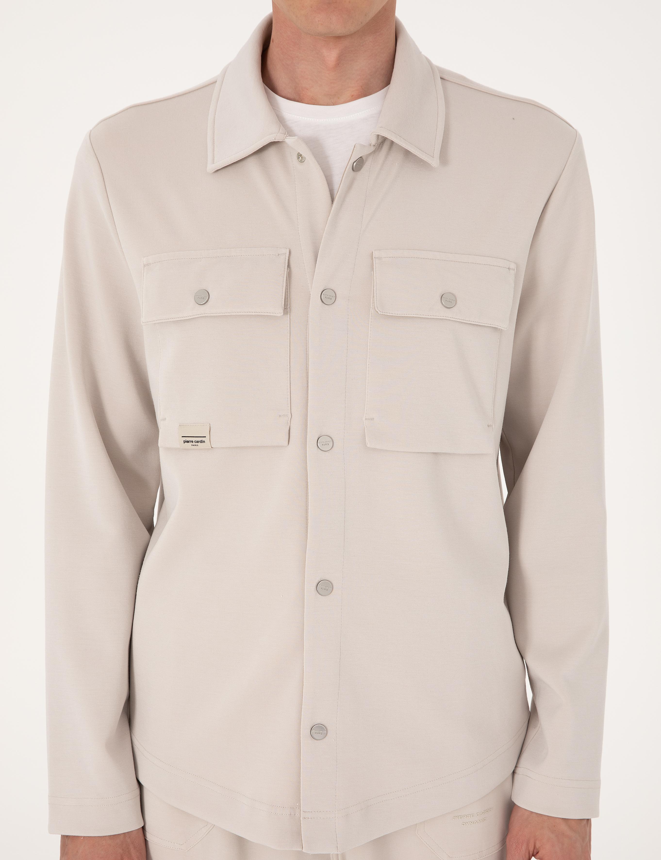 Taş Klasik Yaka Çift Cepli Örme Gömlek Ceket