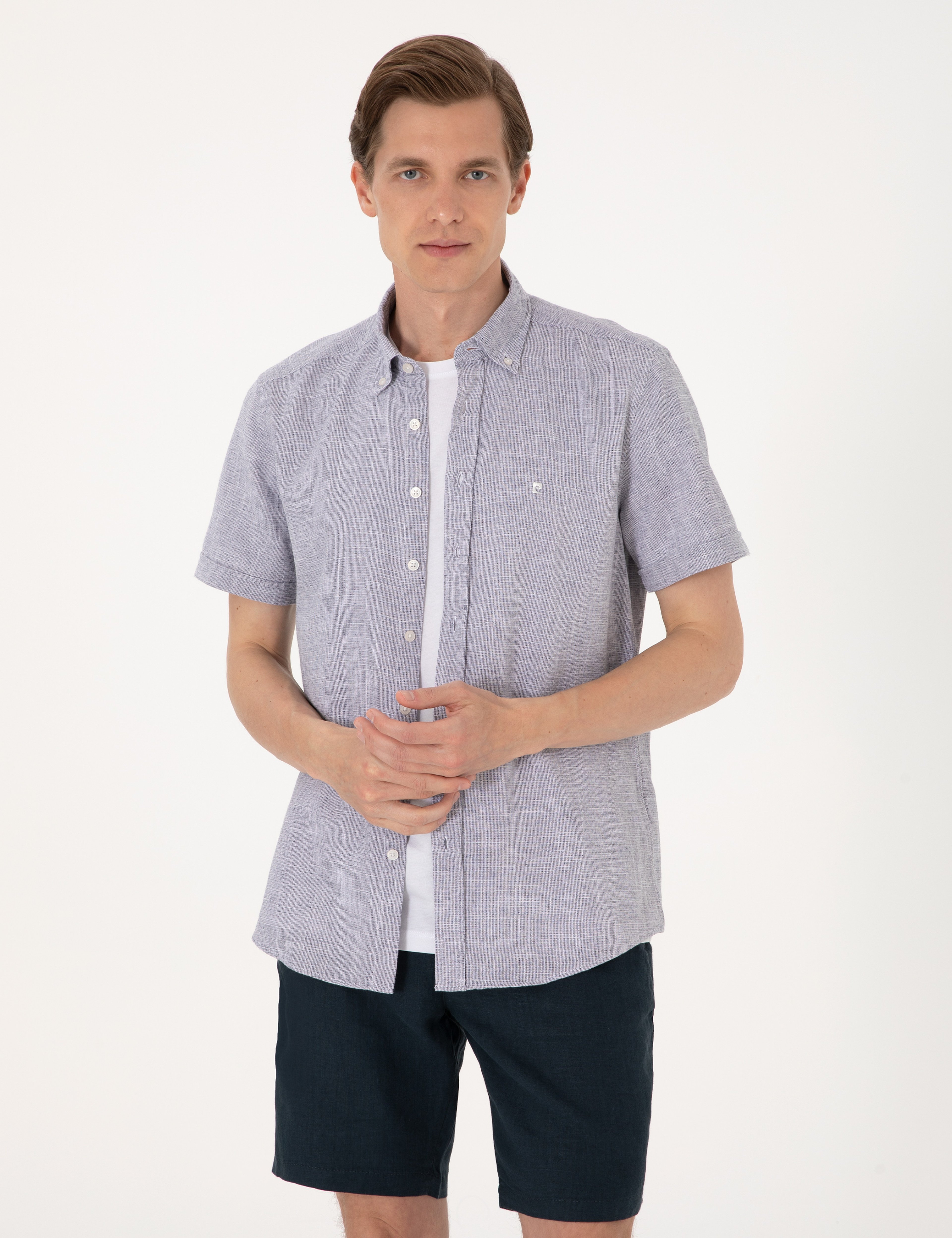 Lacivert Regular Fit Kısa Kollu Gömlek - Image 3